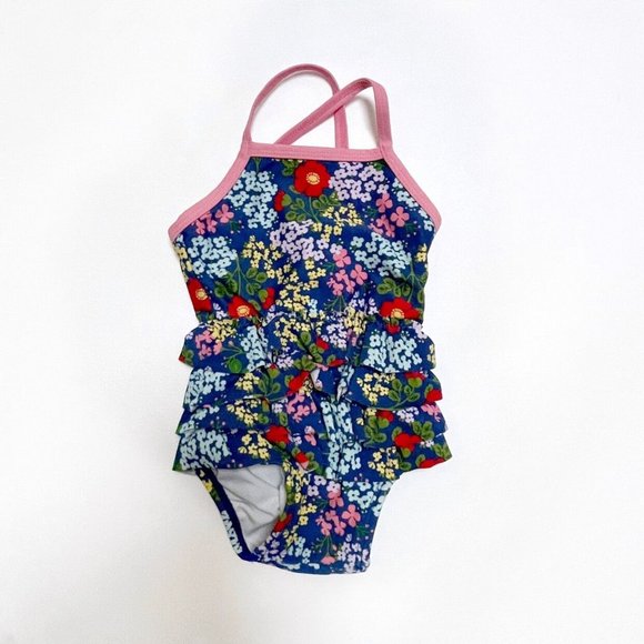 Hanna Andersson Girls 60 Swimsuit Lot – Floral & Stripe One Piece Set - Picture 6 of 9